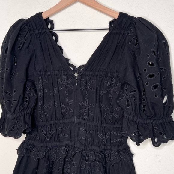 Sea New York Addie Eyelet Puff Sleeve V- Neck Dress, Black, size S NWT - Picture 8 of 8